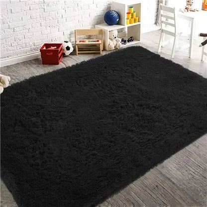 VIKAMA Black Fluffy Shaggy Rug Ultra Soft Plush Non-Slip Washable Carpet for Bedroom, Living Room, Cozy Home Decor