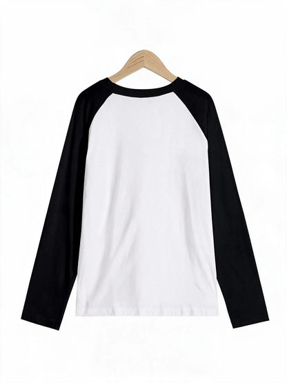 Y2K Irregular Design Spliced Color-Block Long Sleeve T-Shirt Women's Funny Graphic Tees Tops for All Seasons 90s T Shirt Clothes