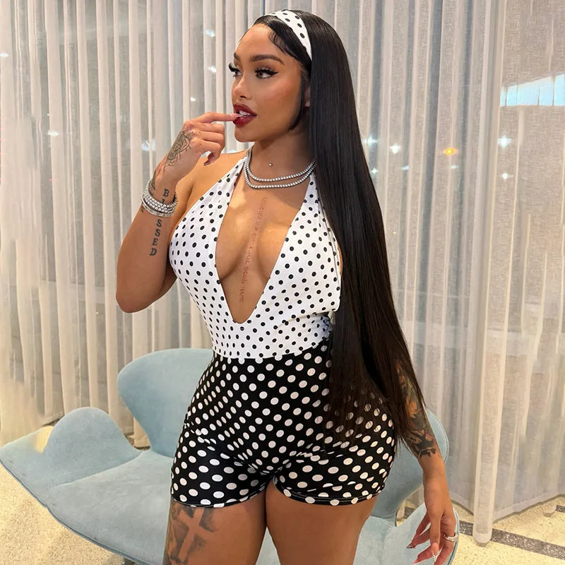 2026 Summer Hot Sale Women Sexy Polka Dot Print Bodycon Rompers Female Streetwear 1 Piece Outfit Women's Jumpsuits Playsuits
