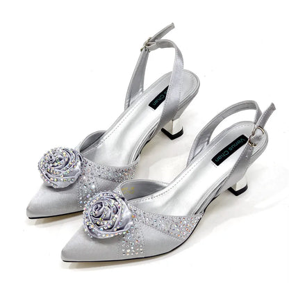 Doershow Beautiful High Quality African Style Ladies Shoes And Bags Set Latest Silver Italian Shoes And Bag Set For Party