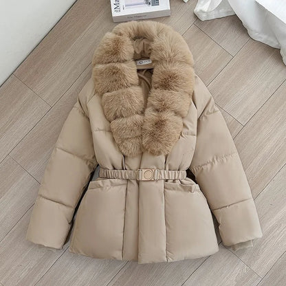 2026 Winter Coat New Women's Cotton Jacket Clothing Large Fur Collar Cold Protection Warmth Parker Thicke Waist Cotton Overcoat