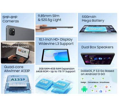 Blackview Oscal Pad 50 WIFI Tablet PC 10.1 Inch 6GB(2+4)RAM 64GB ROM Wi-fi 6 5100mAh 5000mAh Tablet PC Android 13 Tablet Android