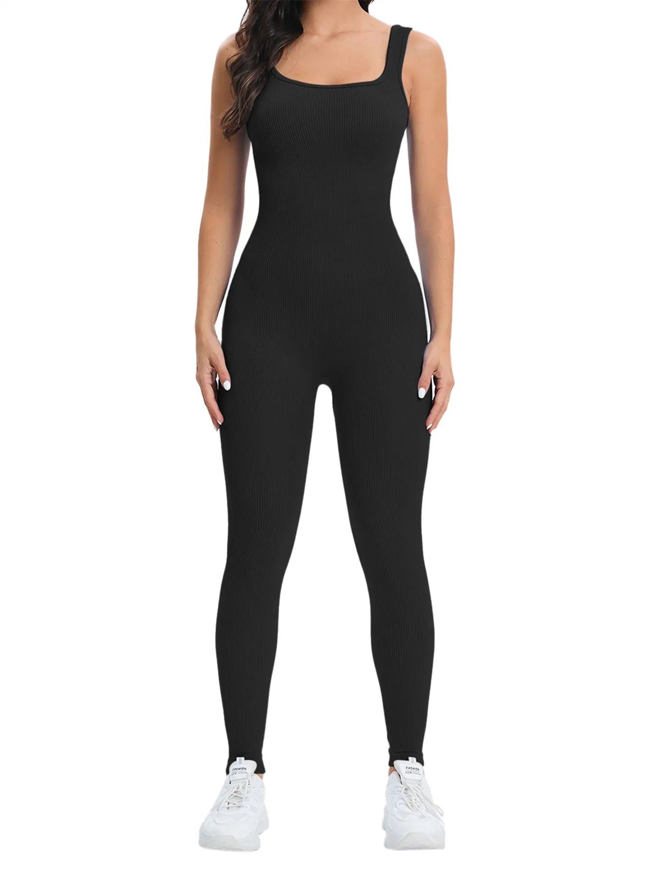 Women Workout Seamless Jumpsuit Yoga Ribbed Bodycon One Piece Tank Top Leggings Romper