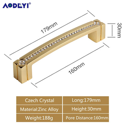 Crystal Drawer Pull Handles Diamond Sliver Wine Wardrobe Decotation Furniture Dresser Kitchen Cupboard Cabinet Knobs Gold Chrome