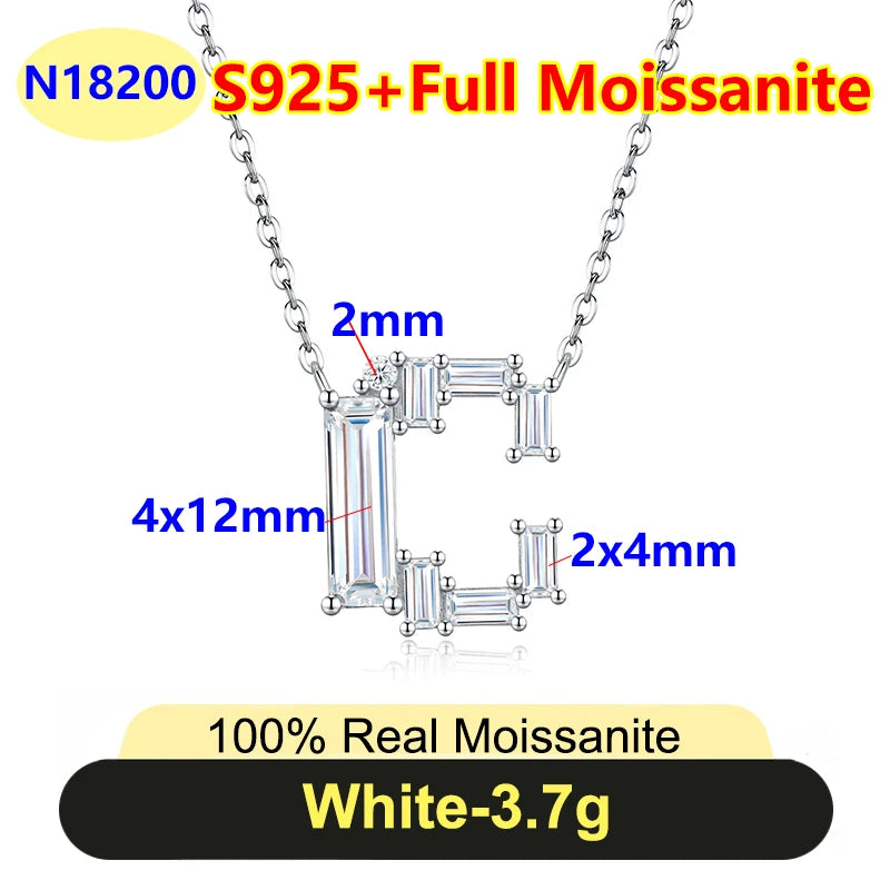 PureNew 26 Letter A-Z 4x12mm Moissanite Necklace For Women S925 Silver D Color 18k Plated Sparking Women's Moissanite Chain