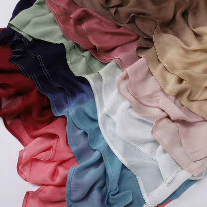 New Gradient Color Hijab Two Color Scarf Tie-Dye Cotton Shawls Muslim Women Wraps Headband Islamic Turban Foulard