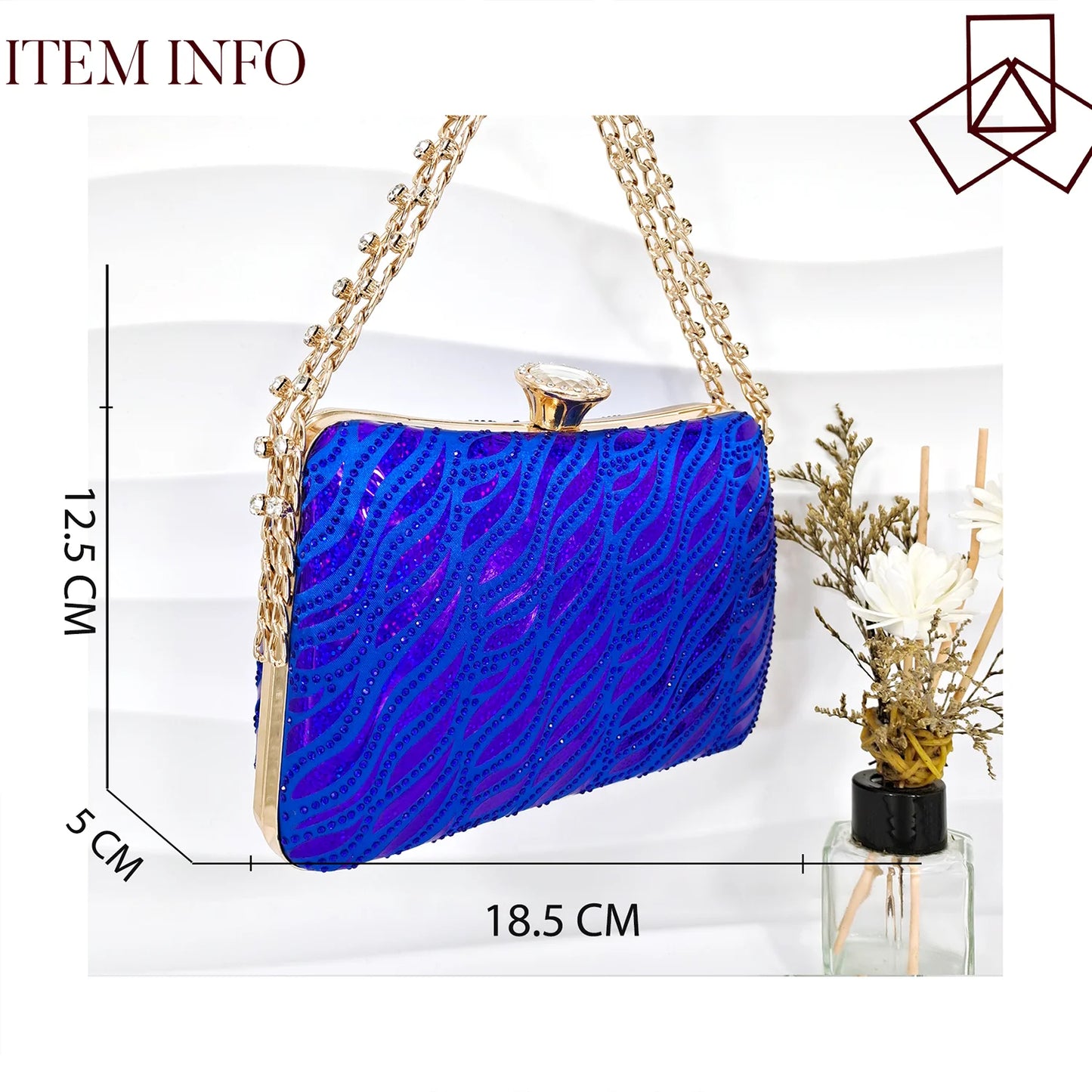 QSGFC New Arrival Fashion Shoes Matching Bag Set Royal Blue Color Decorated with Crystal Ladies Wedding Party Women High Heel