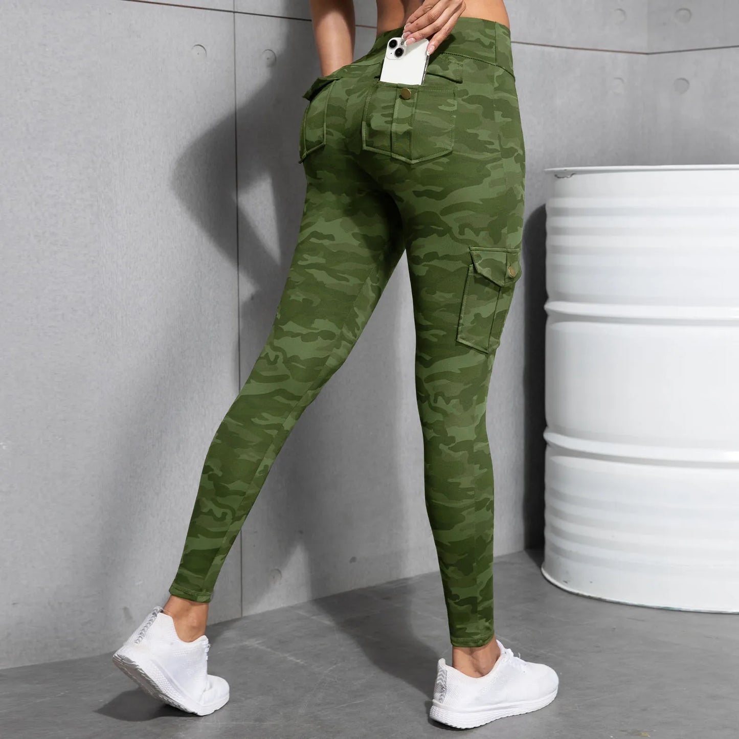 Camouflage Printed Women's Leggings With Pocket Sports Cargo Pants High Waist Slim Fit Tight Pants