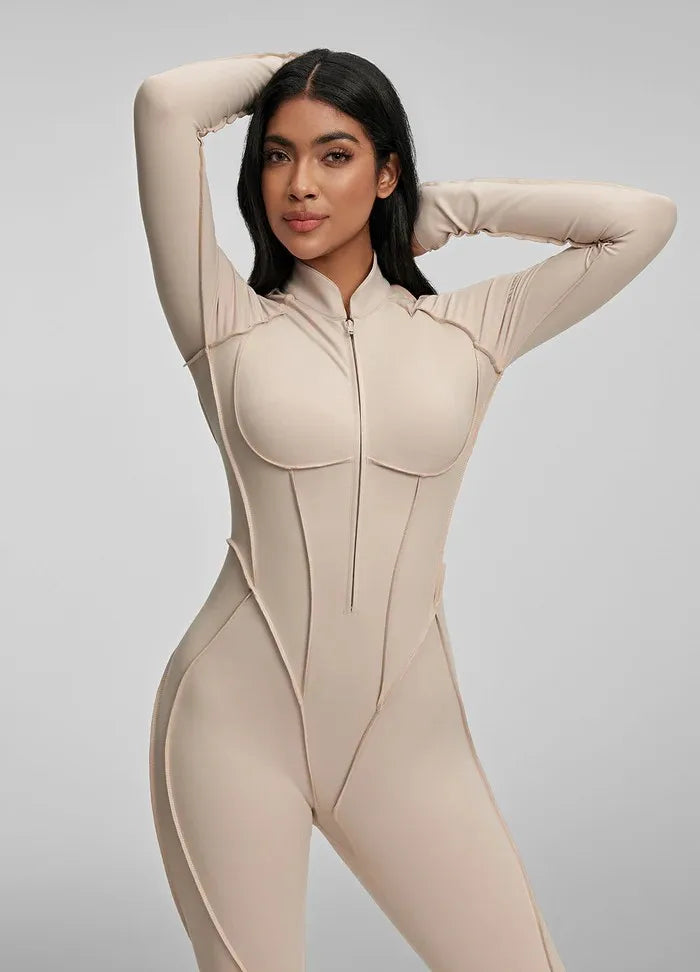 FUBEIKE Women's Yoga Set Fashion Sexy Slim Fit Long Sleeve Zipper Sports Gym Workout Legging Bodysuits Outdoor Activewear