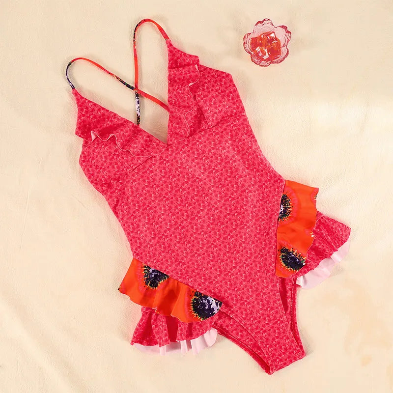 Miyouj Sexy One Piece Suits Print Swimwear For Women Ruffle Swimsuit Summer Beachwear String Bathing Suits Newest Swimsuits