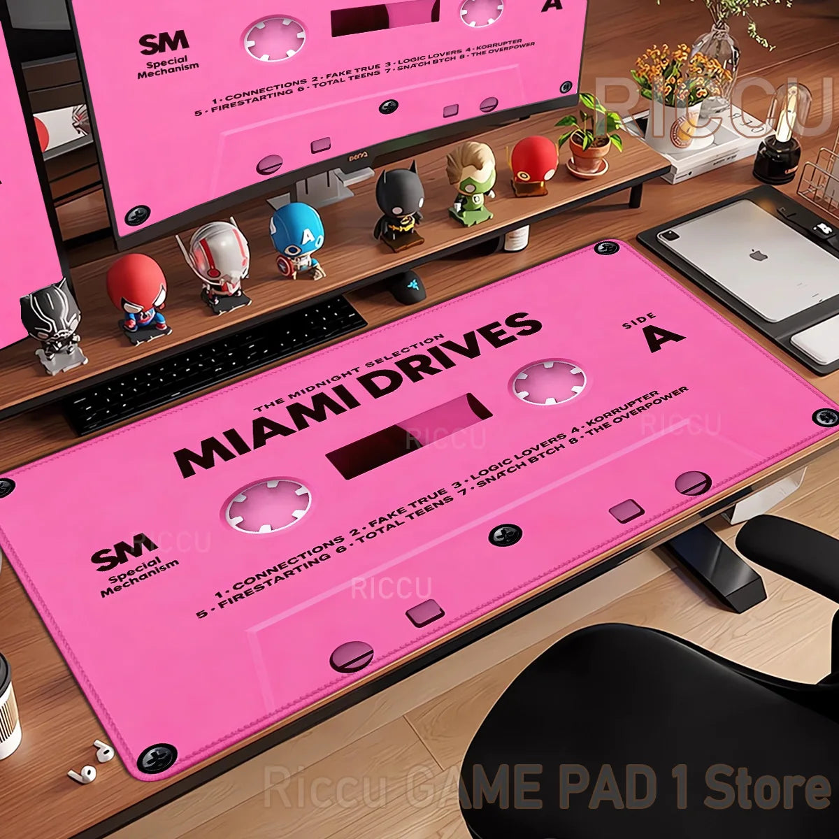 Retro VHS Style Xxl Mouse Pad Computer Large Size Mousepad Non-slip Gamer Keyboard Mausepad 90x40cm Art Design HD Deskmat Carpet