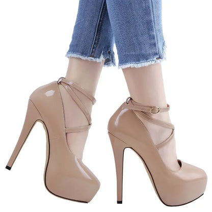 Women Platform Stilettos Sexy Pumps Shallow Round Toe Slingback Super High Heels Elegant Party Wedding Banquet Shoes