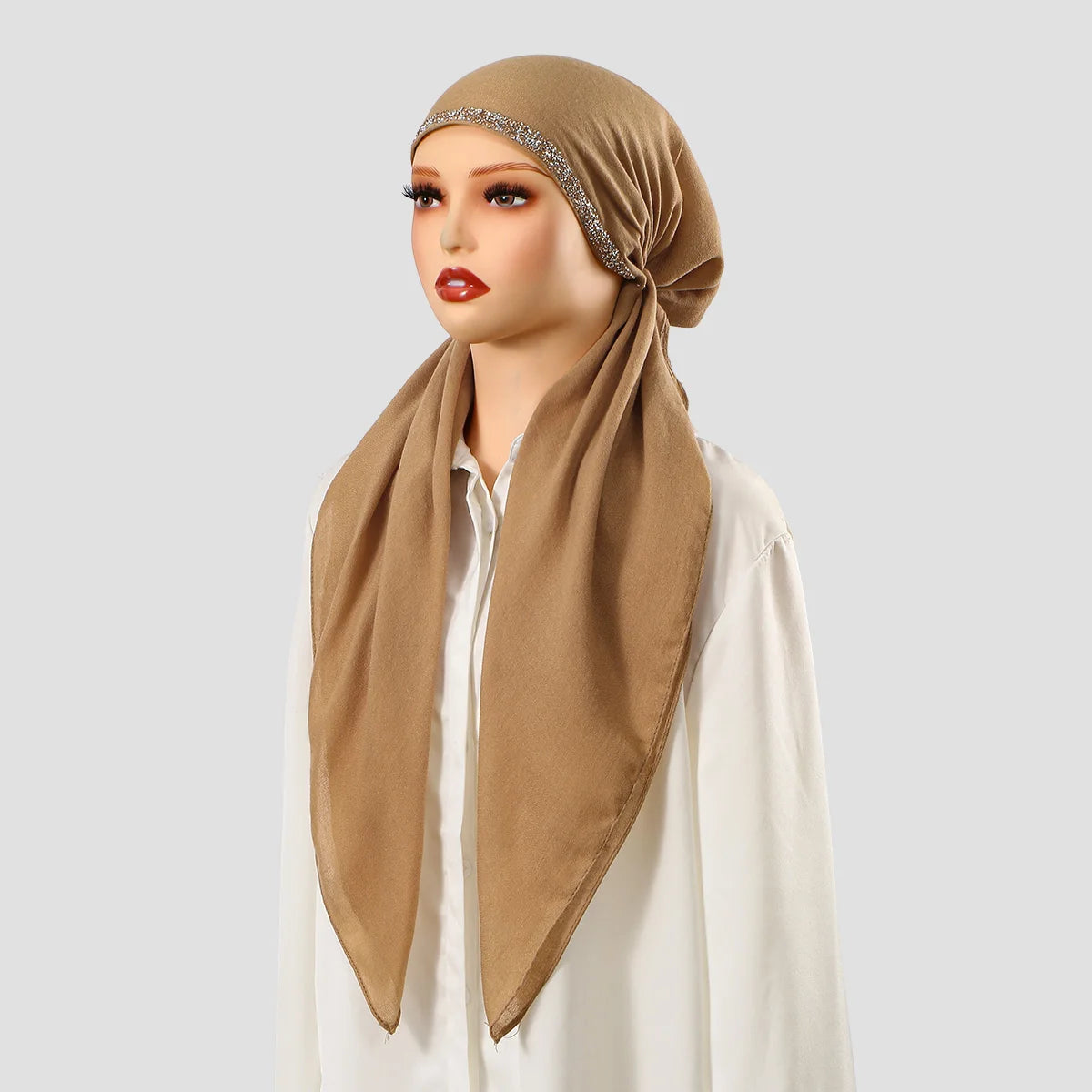 Muslim Solid Color Hijab Caps for Women Innovative Design Long Cotton Linen Soft Elasticity Head Scarf Female Handkerchief