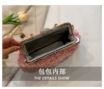 Luxury Satin Floral Bride Party Evening Clutch Bag Women Wedding Purses and Handbags Small Shoulder Chain Bag Designer Bag