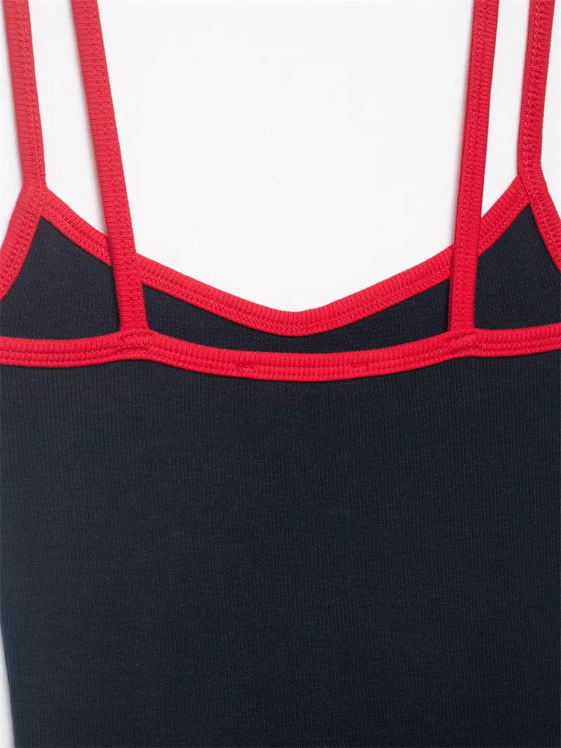 Women's Bodysuit 2026 New Fashion Spring Summer Color-block Trim Jumpsuit for Women Chic Personality Spaghetti Strap Bodysuit
