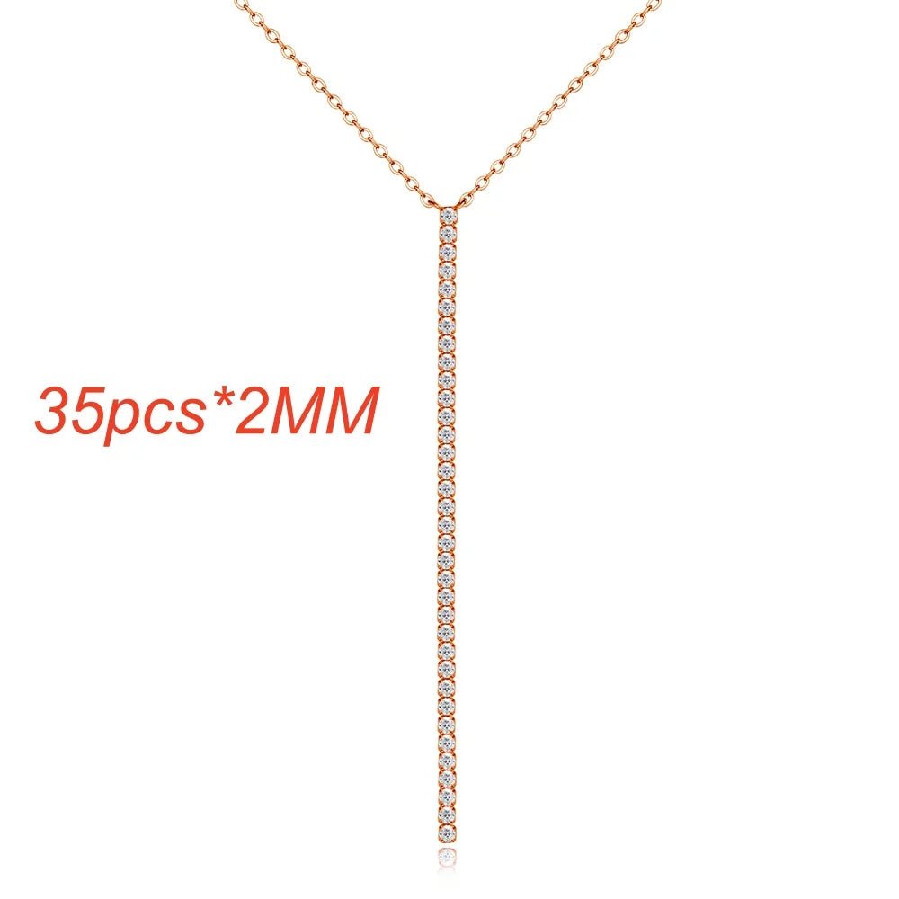 Onnelik 0.03CT 2MM*35PCS Round Moissanite Necklace 925 Sterling Silver White/Yellow/Rose Gold Plated Fine Jewelry Gift for Women