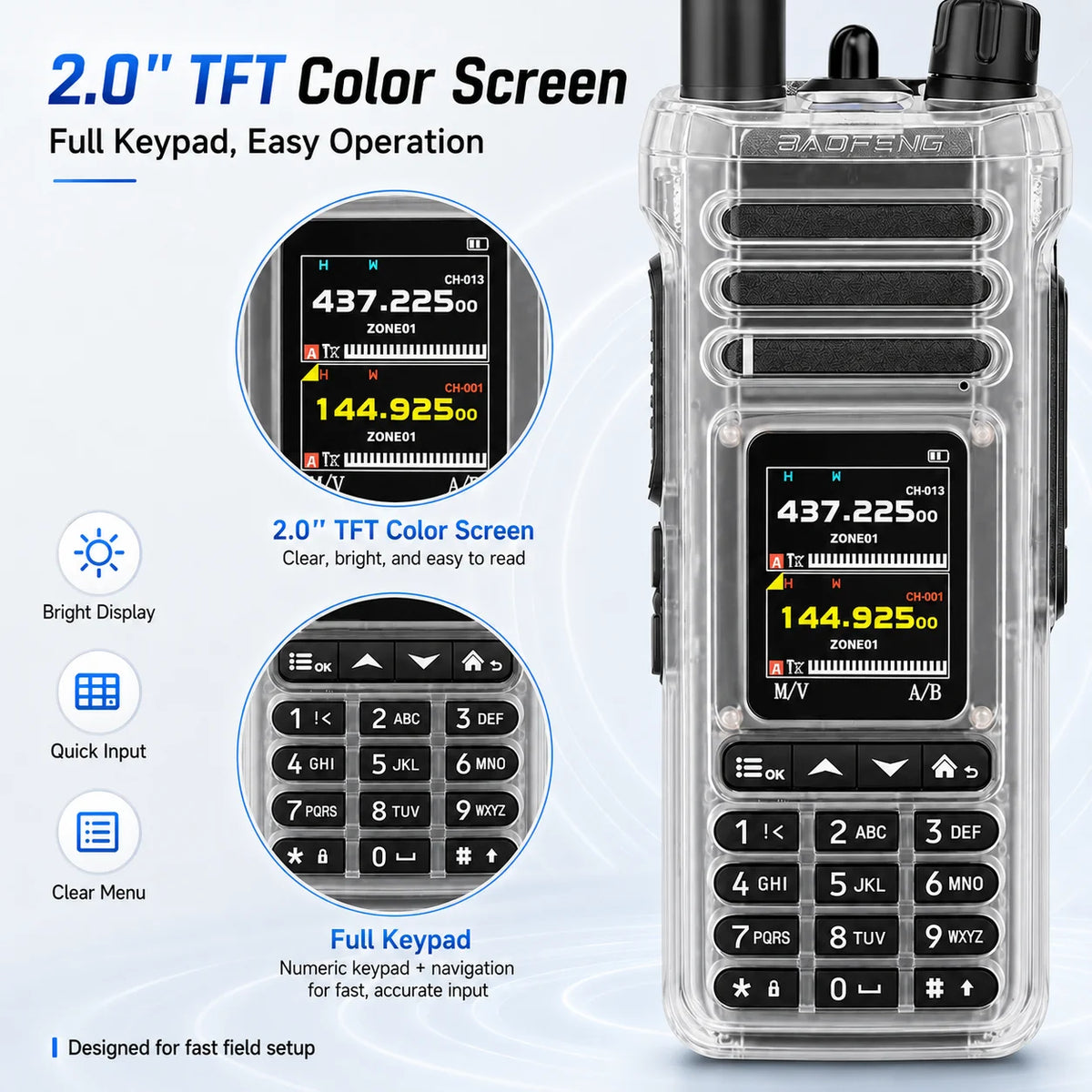 BAOFENG UV-36 Handheld Amateur Radio 1000CH Bluetooth Programming Shortwave Receive 2.0” TFT Screen Dual Watch VHF UHF Walkie Ta