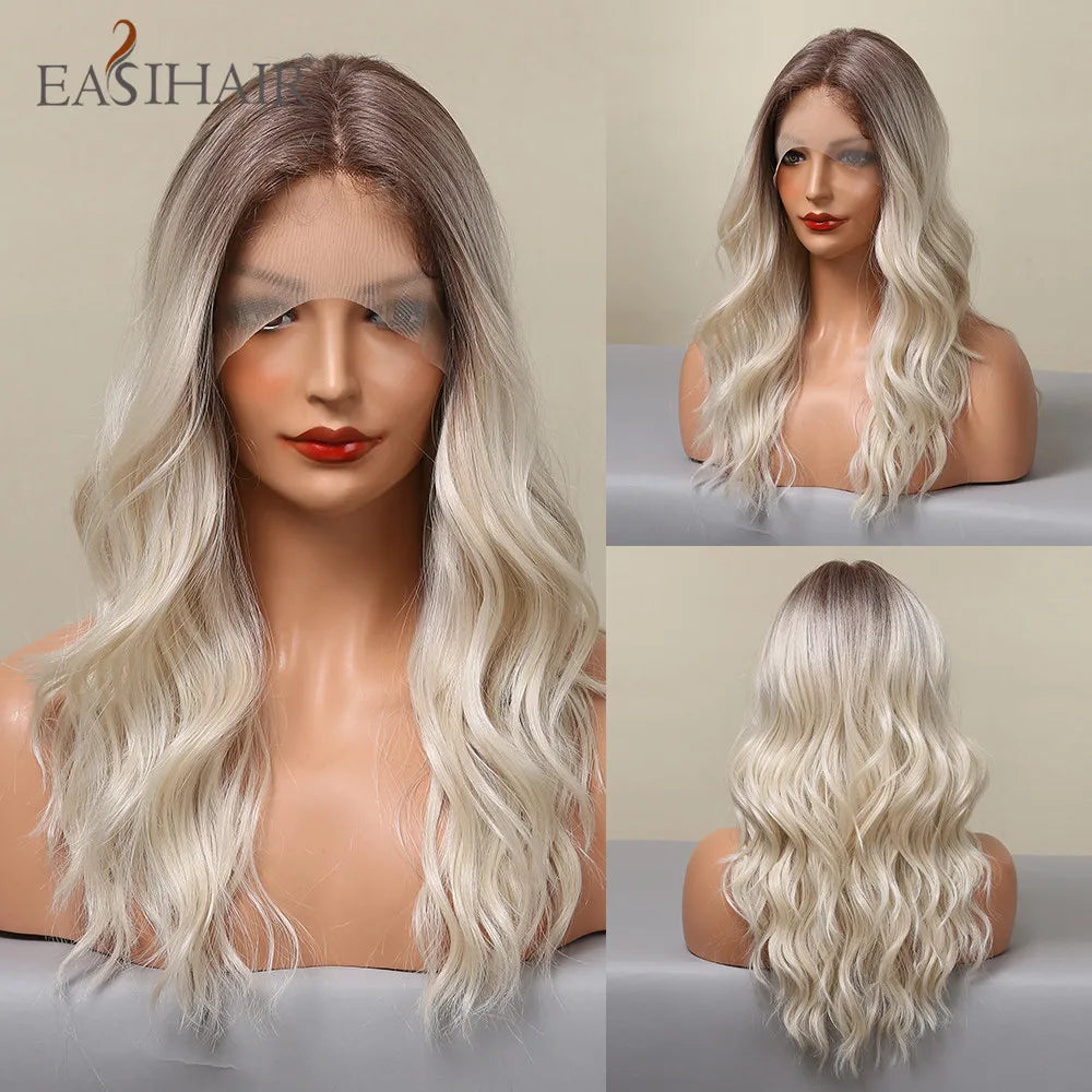 EASIHAIR Lace Front Hair Wigs Brown Long Straight Synthetic Lace Wigs for Black Women Daily Cosplay Party Heat Resistant Fibers