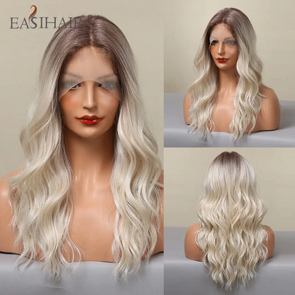 EASIHAIR Lace Front Hair Wigs Brown Long Straight Synthetic Lace Wigs for Black Women Daily Cosplay Party Heat Resistant Fibers