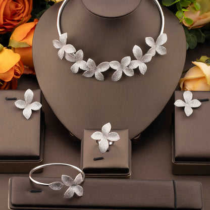 1 set of luxurious and elegant jewelry set with sparkling cubic zirconia leaf design, suitable for women to wear at weddings and banquets