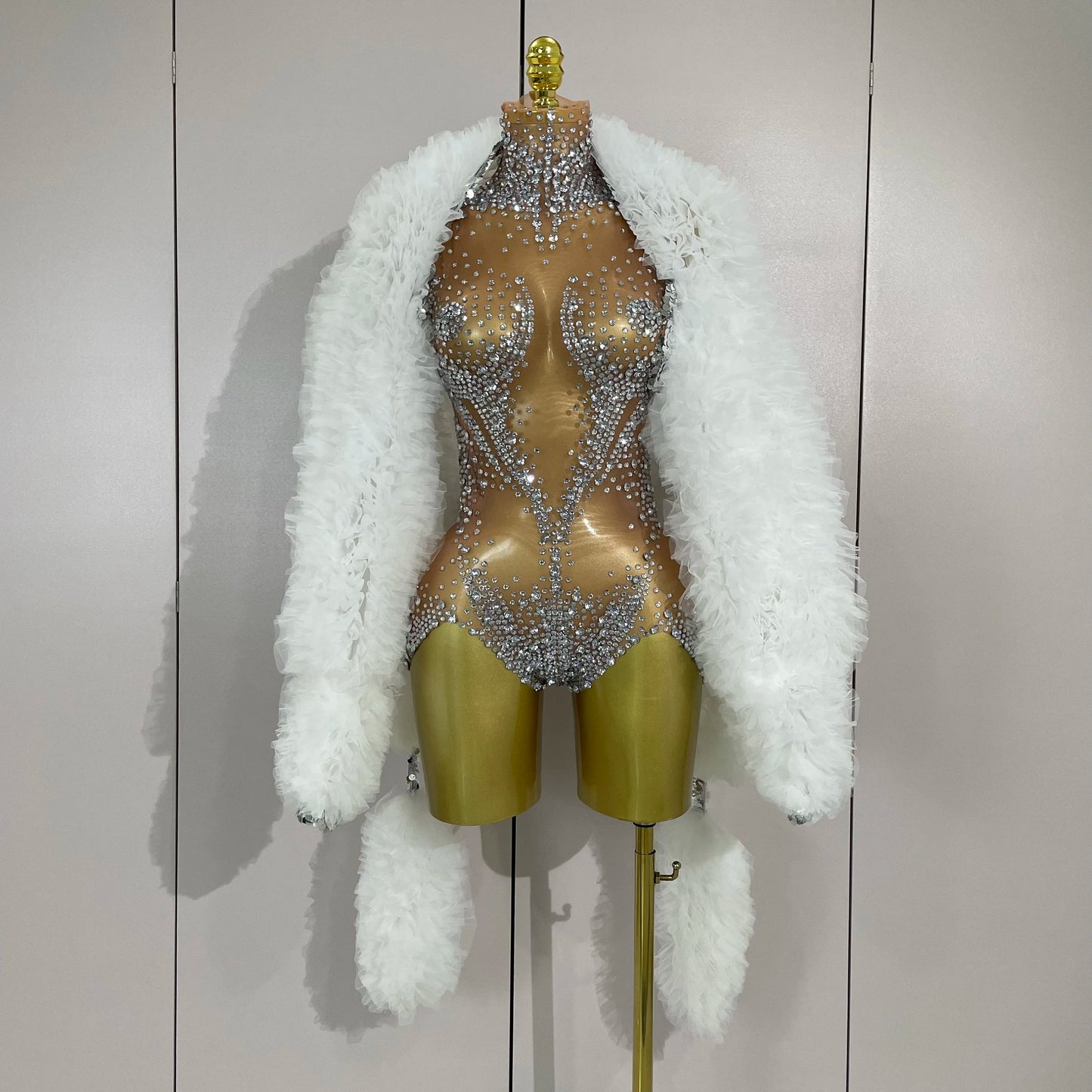 Sexy Stage Sparkly Rhinestone Mesh See Through Crystal Bodysuits Women Luxury Birthday Dancer Nightclub Bar Performance Outfit