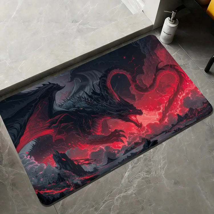 Fierce Red Dragon Floor Mat Flannel Rugs Soft Winter Warmth Floor Mat Thickened Non-Slip for Living Room Home Door Mat