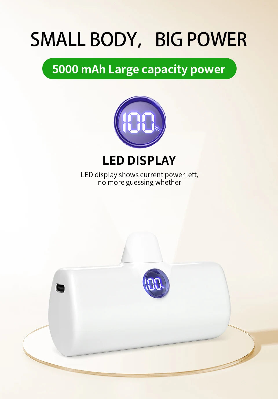 Fast Charging Power Bank Portable Charger External Battery Pack for iPhone Android LED Digital Display 5000mAh Mini Powerbank
