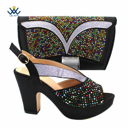 Buckle Strap Sandals Nigerian Women Shoes and Bag Set in Green Color with Wedges Heels For Ladies Party