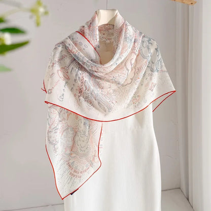 100% Mulberry Silk Scarf Long Lace Trim Neckerchief All Match Chic Ladies Portable Outdoor Daily Decor Neck Band Ornament