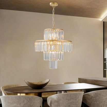 20" Luxury 4-Tier Crystal Chandelier, 12-Light Gold Frame Pendant Light, Elegant Ceiling Lighting for Living Room, Dining Room