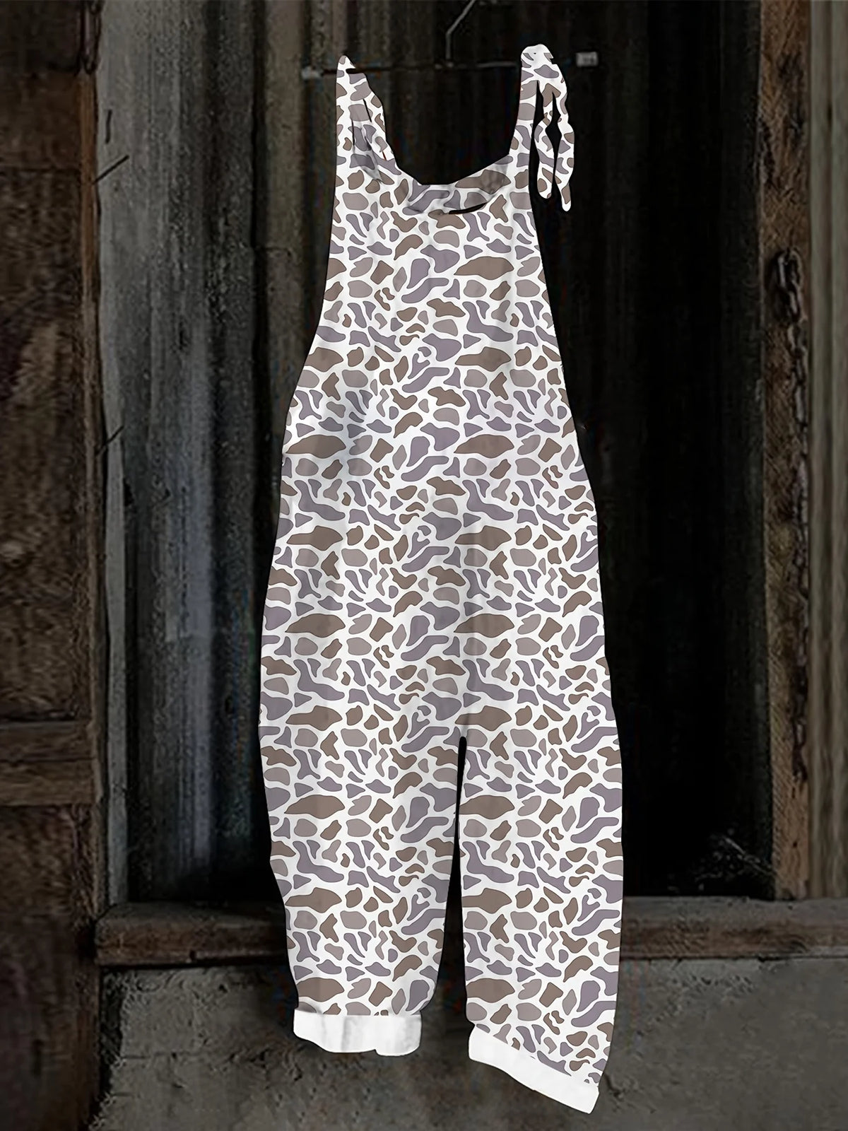 Summer Bohemian Floral White Daisy Print Baggy Jumpsuits Ladies Soft Cotton Linen Tie Strap Wide Leg Overalls Casual Daily Wear