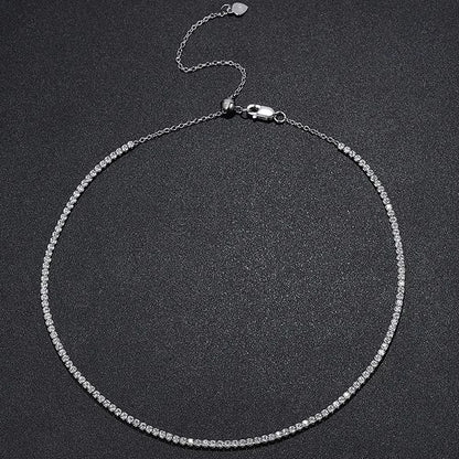 Serenity 2mm D Moissanite Tennis Necklace Women Gift Solid S925 Silver Strap Choker Clavicle Neck Chain Plated 18K Fine Jewelry
