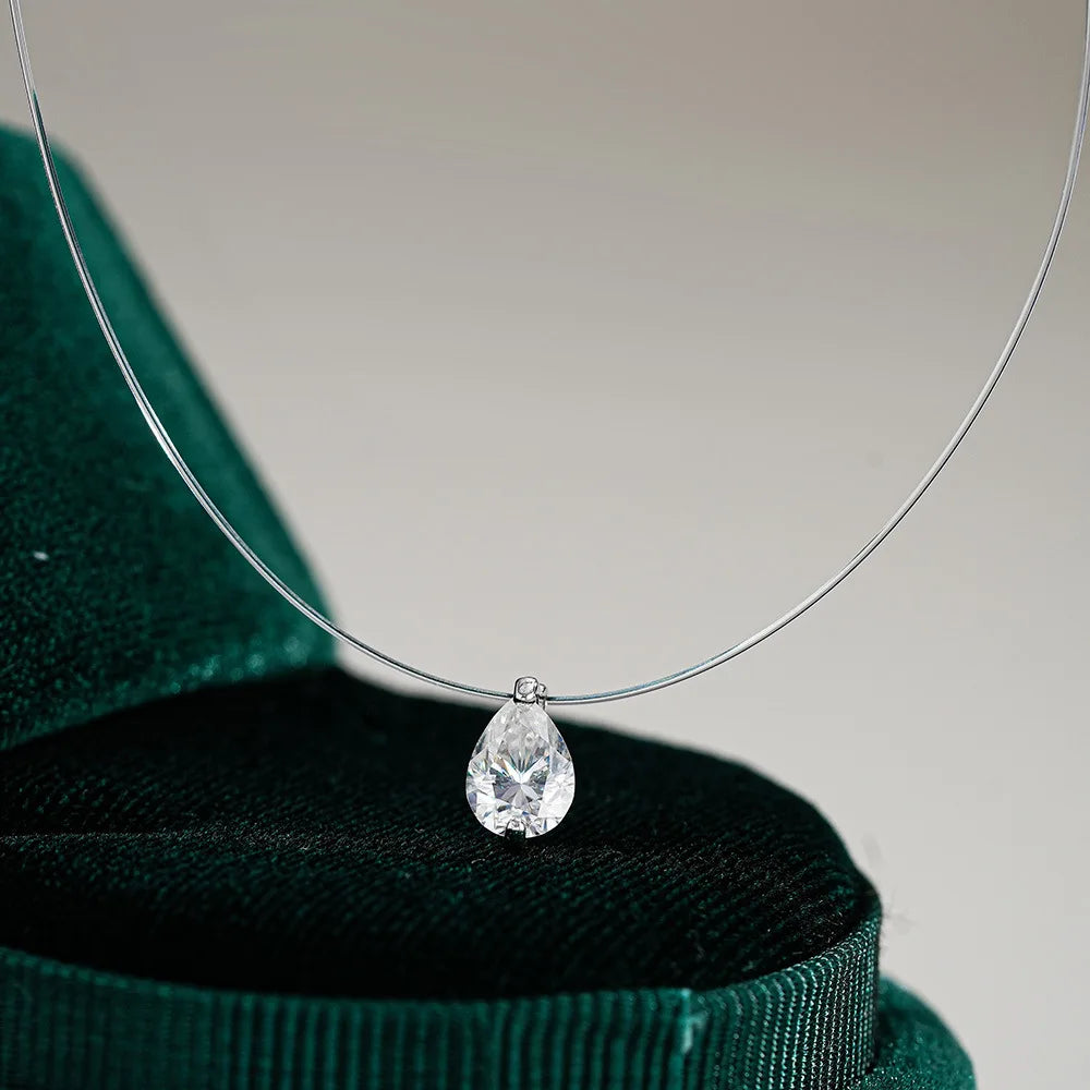 EWYA GRA Certified 1CT Marquise Cut Moissanite Pendant Necklace for Woman 925 Silver Fishing Line Water Drop Diamond Necklaces