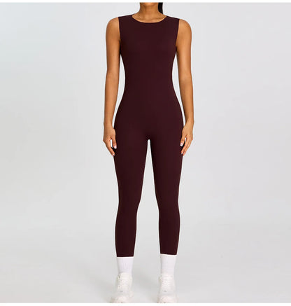 Summer Women Sleeveless Back Hollow Jumpsuit Fitness Sport Bodysuit Yoga Clothing Female Breathable Gym Overalls Workout Clothes