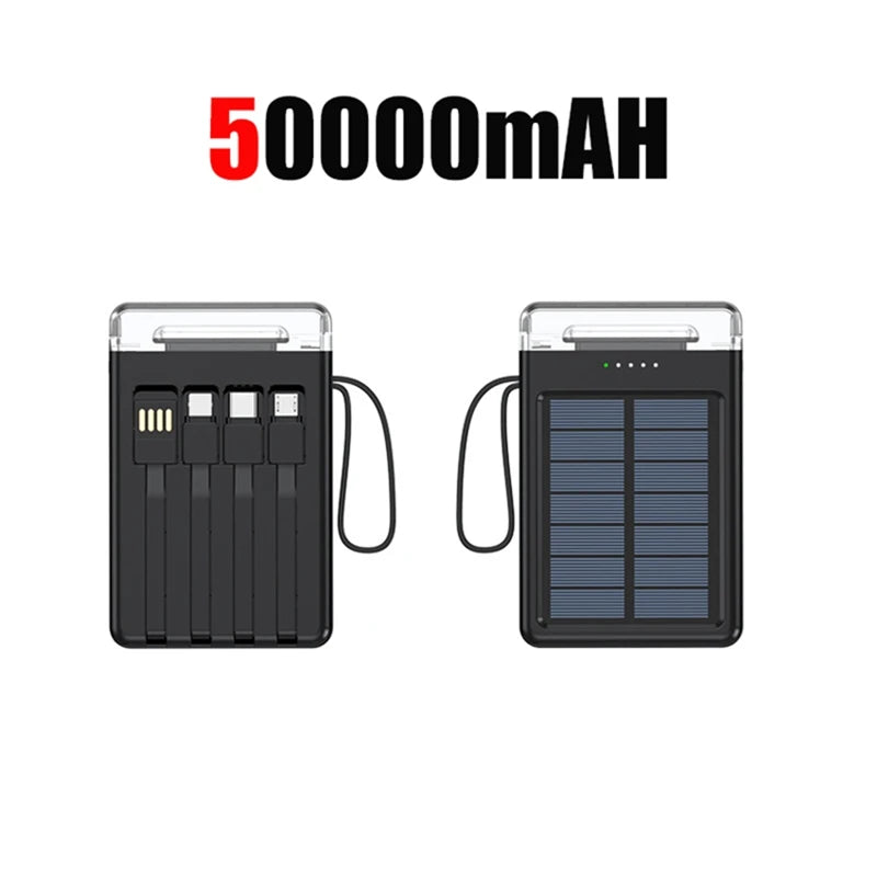Lenovo 50000mAh Fast Charging solar compact portable LED light mobile power bank built-in cable power bank suitable for iPhone