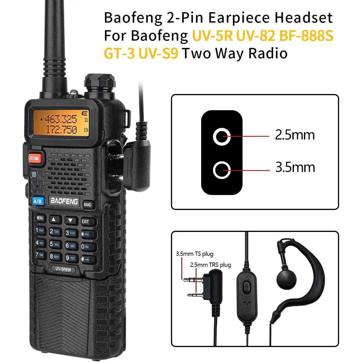 Baofeng UV-5R 8W Long Range Walkie Talkie 3800mAh Type-c Ham Amateur Communication Two Way Radio for Adults Camping