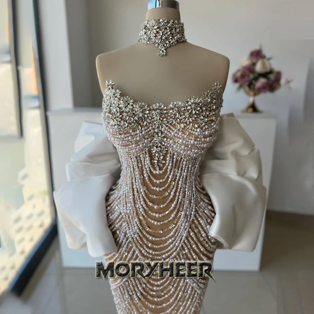 MORYHEER Exquisite Beading Evening Dress Rhinestones Scoop Neck Cape Pageant Party Gown Vestidos De Gala Customized Plus Size