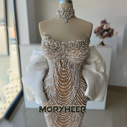 MORYHEER Exquisite Beading Evening Dress Rhinestones Scoop Neck Cape Pageant Party Gown Vestidos De Gala Customized Plus Size