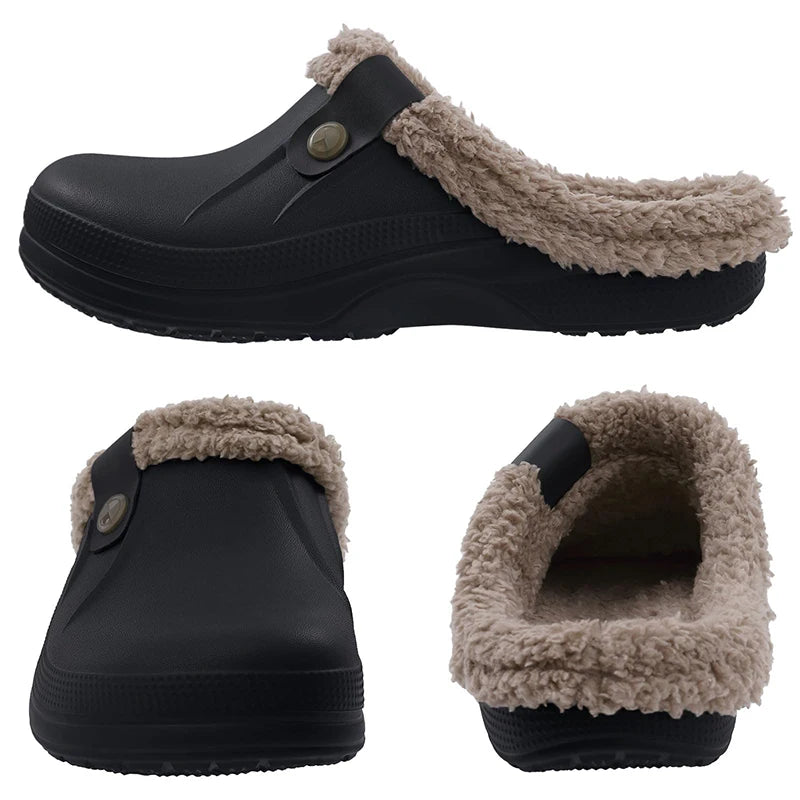 Smile Winter Fuzzy Slippers for Women Men Indoor Outdoor Fur Lined Clogs Waterproof Warm House Slippers Garden Clogs Light Shoes