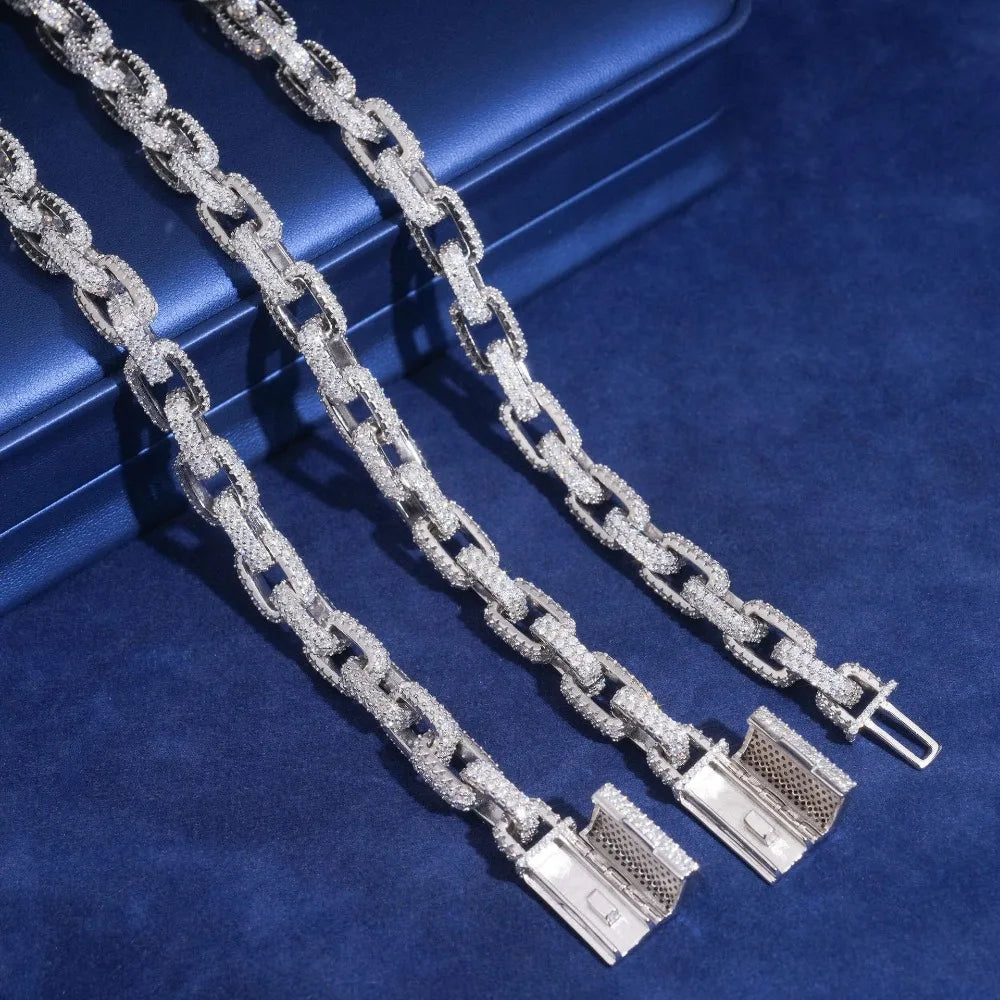 10mm Iced Out D Color Moissanite 3D Box Chain Necklace 925 Sterling Silver Hip Hop Rock Men Cuban Link Necklaces Pass Tester