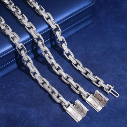 10mm Iced Out D Color Moissanite 3D Box Chain Necklace 925 Sterling Silver Hip Hop Rock Men Cuban Link Necklaces Pass Tester