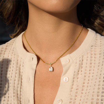 OXTAO Big Moissanite Smile Necklaces 7x9mm Cushion Cut D VVS1 for Women Exquisite Pendant Necklaces Clavicle Chain Fine Jewelry Gift 14K Gold Filled