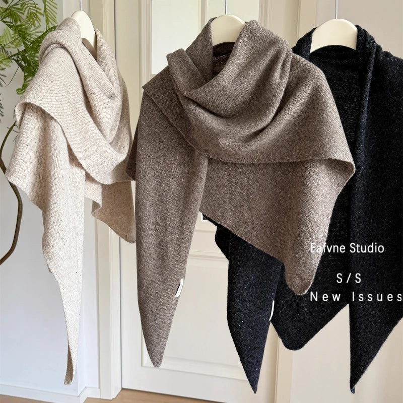 Japanese 100% Wool Long Triangle Scaf Elegant Oversized Women Big Shawl Knited Scarves Popular trip Party Scarf 180cm