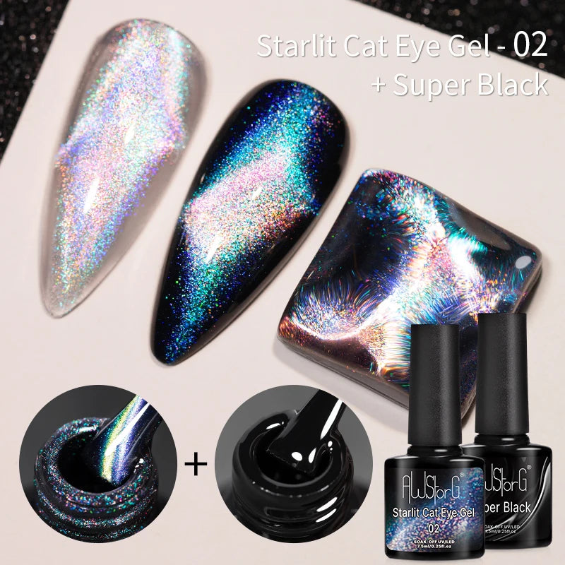 AWStorG 7.5ml Starlit Chameleon Cat Magnetic Gel Nail Polish Double Colors Semi Permanent UV Gel Varnish Need Black Base