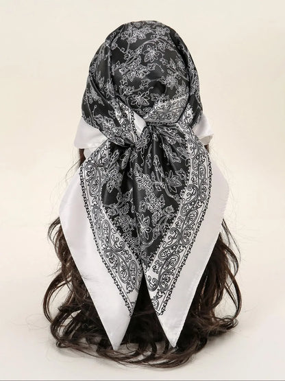 Women's Elegant Floral Print Satin Scarf, New Style Fashionable Soft Comfortable Shawl，Casual Versatile Headscarf
