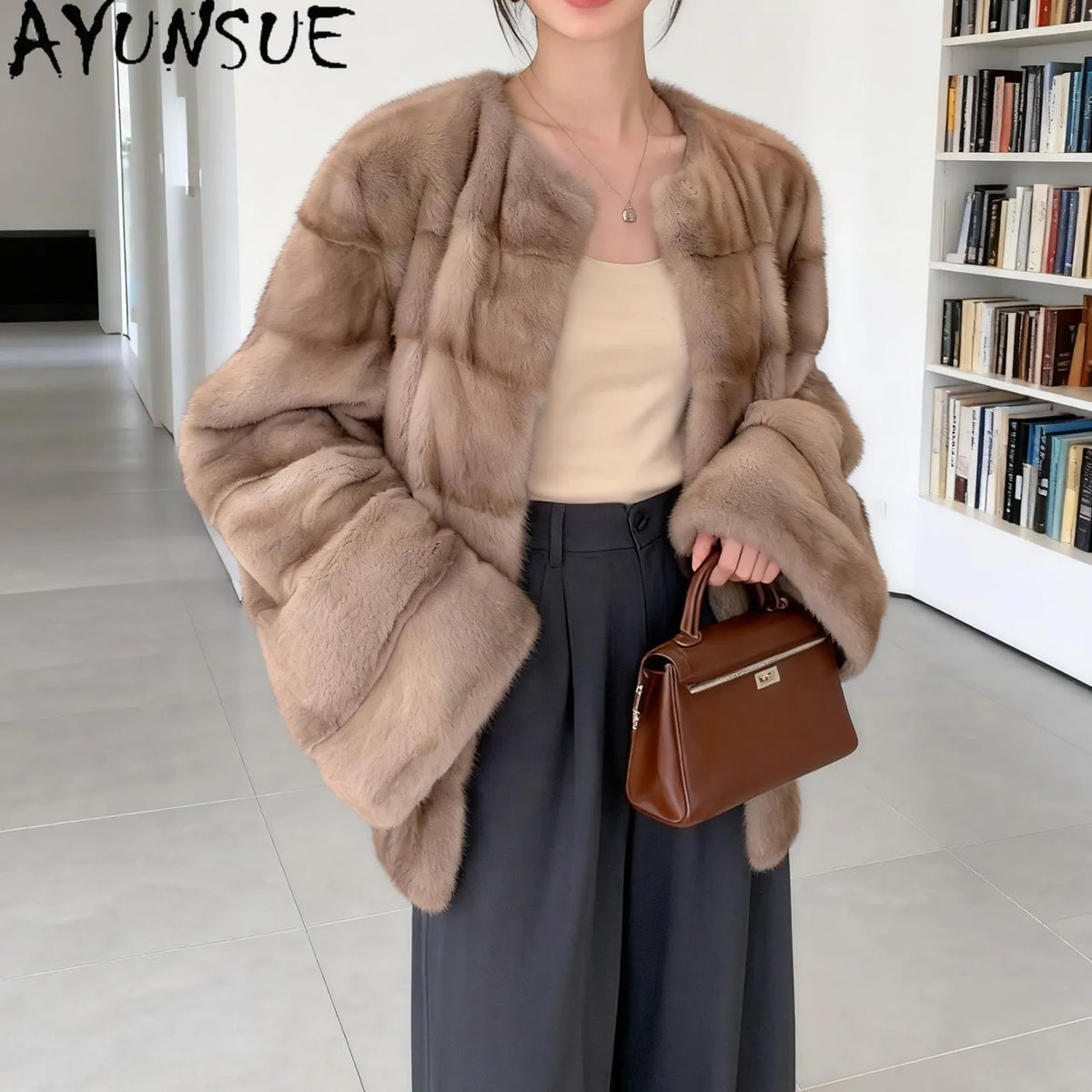 AYUSNUE Natural Female Mink Fur Coat Women Clothes Vintage Winter Jacket Whole Mink Real Fur Coat Warm New in Coats Шуба Женская