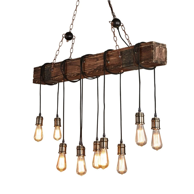 Retro Wood E27 LED Ceiling Lamp Antique Industrial Chandelier Lighting LOFT Bar luminaire Vintage Pendant Lights lustre