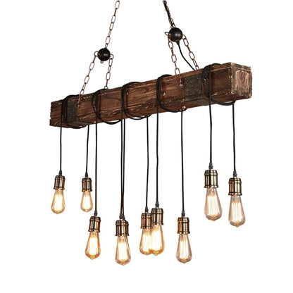 Retro Wood E27 LED Ceiling Lamp Antique Industrial Chandelier Lighting LOFT Bar luminaire Vintage Pendant Lights lustre