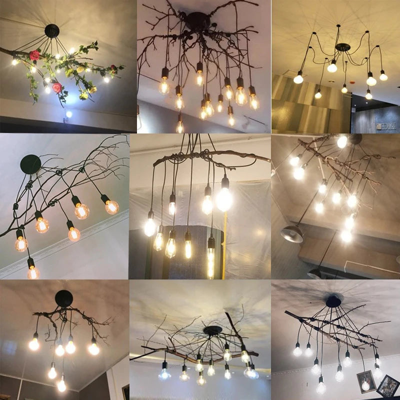 DIY Spider Lights Vintage Chandelier Edison Industrial Hanging Lamp Ceiling Multiple Pendant Light Kitchen Farmhouse Living Room