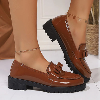 European and American Luxury Womens Leather Shoes Autumn New Outdoor Leisure Loafers Fashion Lacquer Leather Women's Shoes